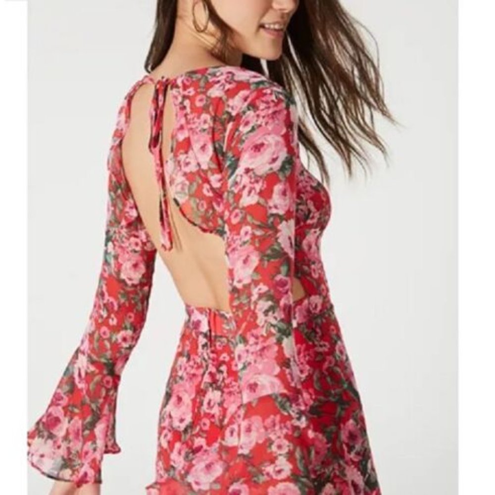 B Darlin Juniors' Open-Back Floral-Print Dress 5/6, Red/Pink/Green